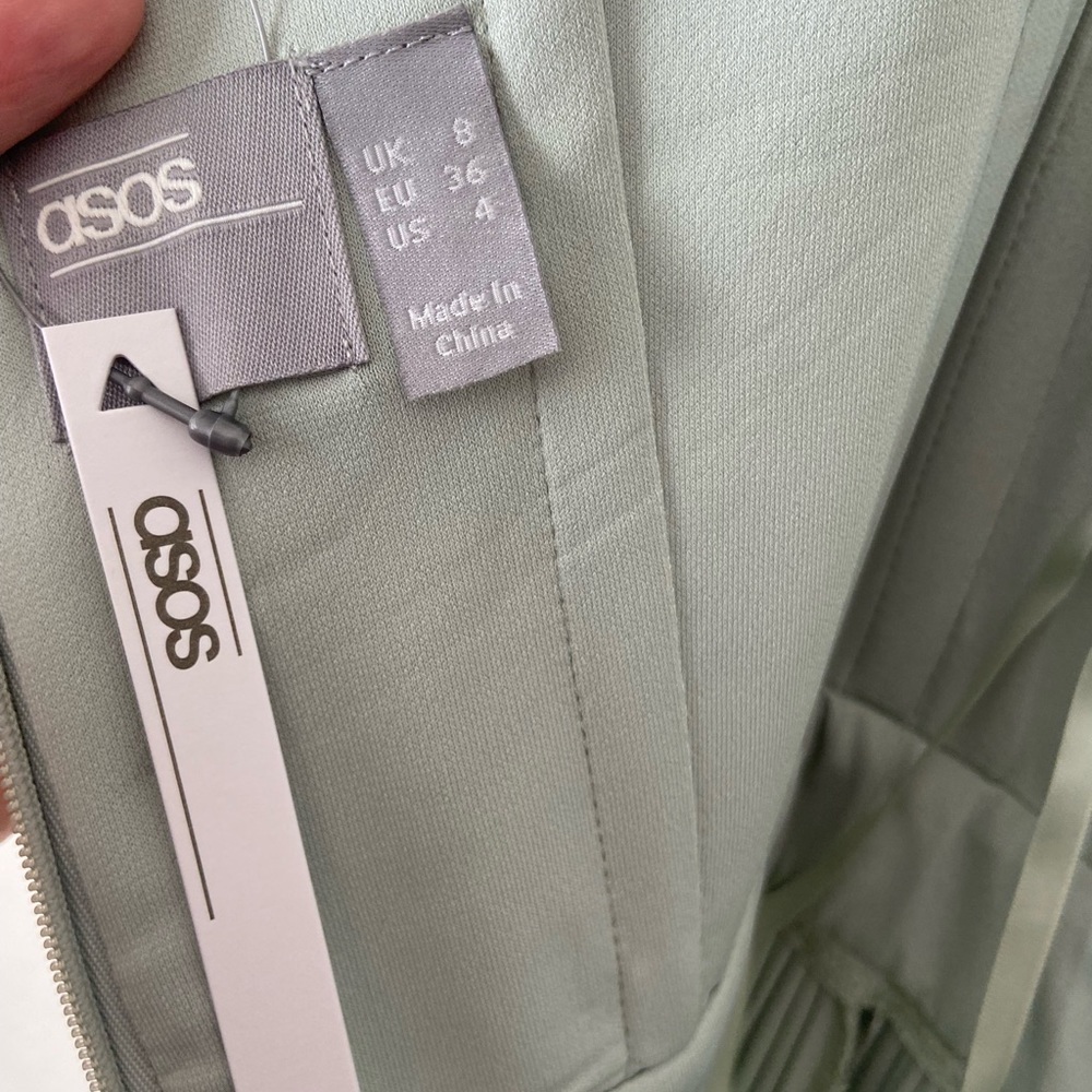 Asos premium lace and pleat Bardot maxi dress sage green NWT 4 - Picture 6 of 12